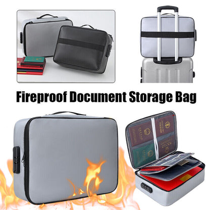 Fireproof Document Box with Lock File Storage Organizer Box Waterproof Safe Bag