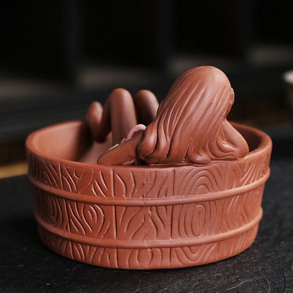 Chinese Yixing Zisha Purple Clay Handmade Funny Belle Lady Tea Pet Statue