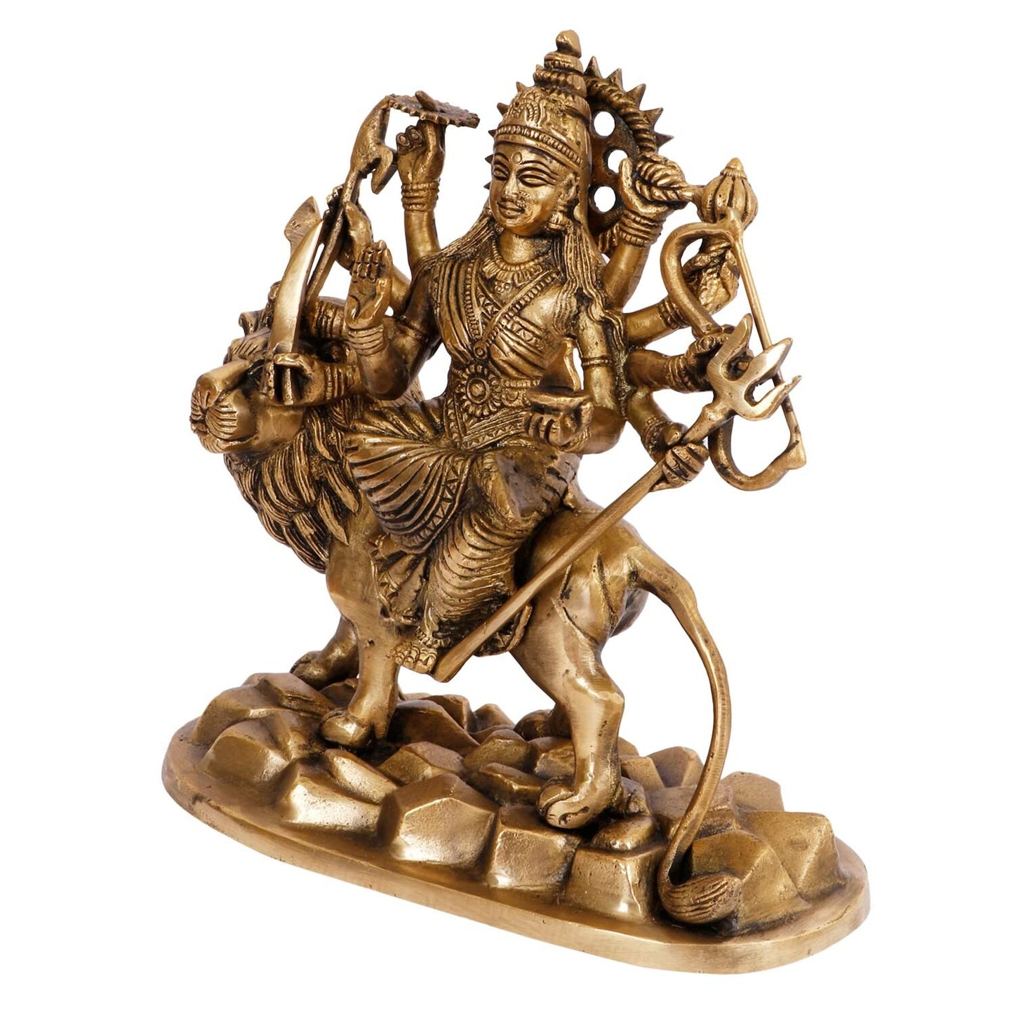 Hindu God Lord Brass Maa Durga Idol Sitting On Lion Idol Statue Figurines