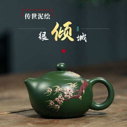 Yixing Green Clay Plum Blossom Xishi Teapot Handmade Kung Fu Tea Pot 260ml
