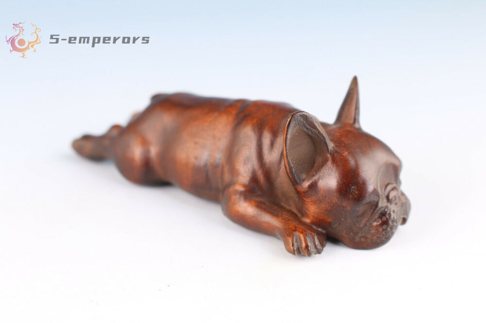 Lovely Chinese boxwood hand carving dog figure statue hand piece gift