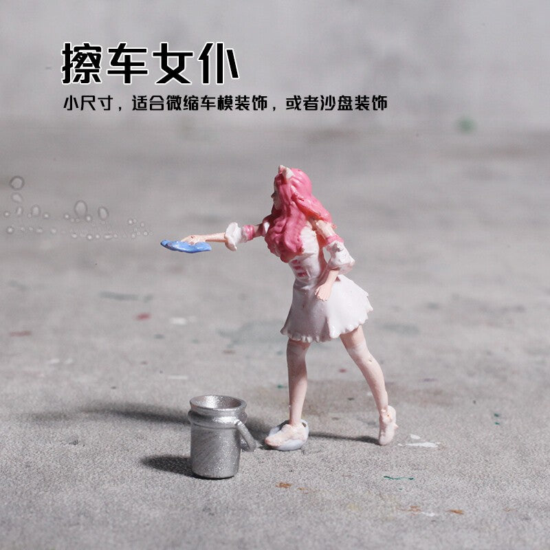 1/64 Car Wash Girls Figure Model City Garage Scene Display Props Model