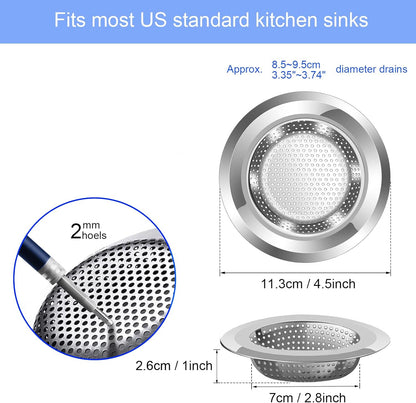 2PCS 4.5" Kitchen Bathroom Sink Strainer Stainless Steel Filter Drain Strainer