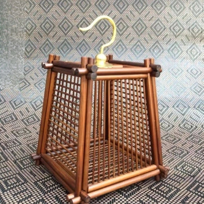 Handmade Brown Bamboo Katydid Cricket Cage Mortise Tenon Hanging Insect Box