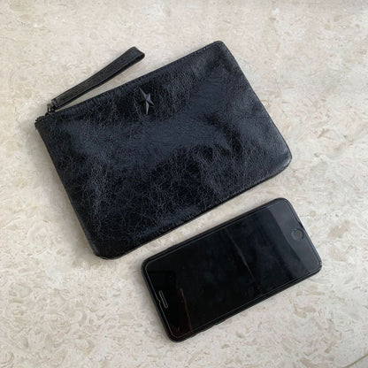 Angel Black Metallic Makeup Bag Clutch Handbag Wristlet Pouch Vintage 22*16 CM