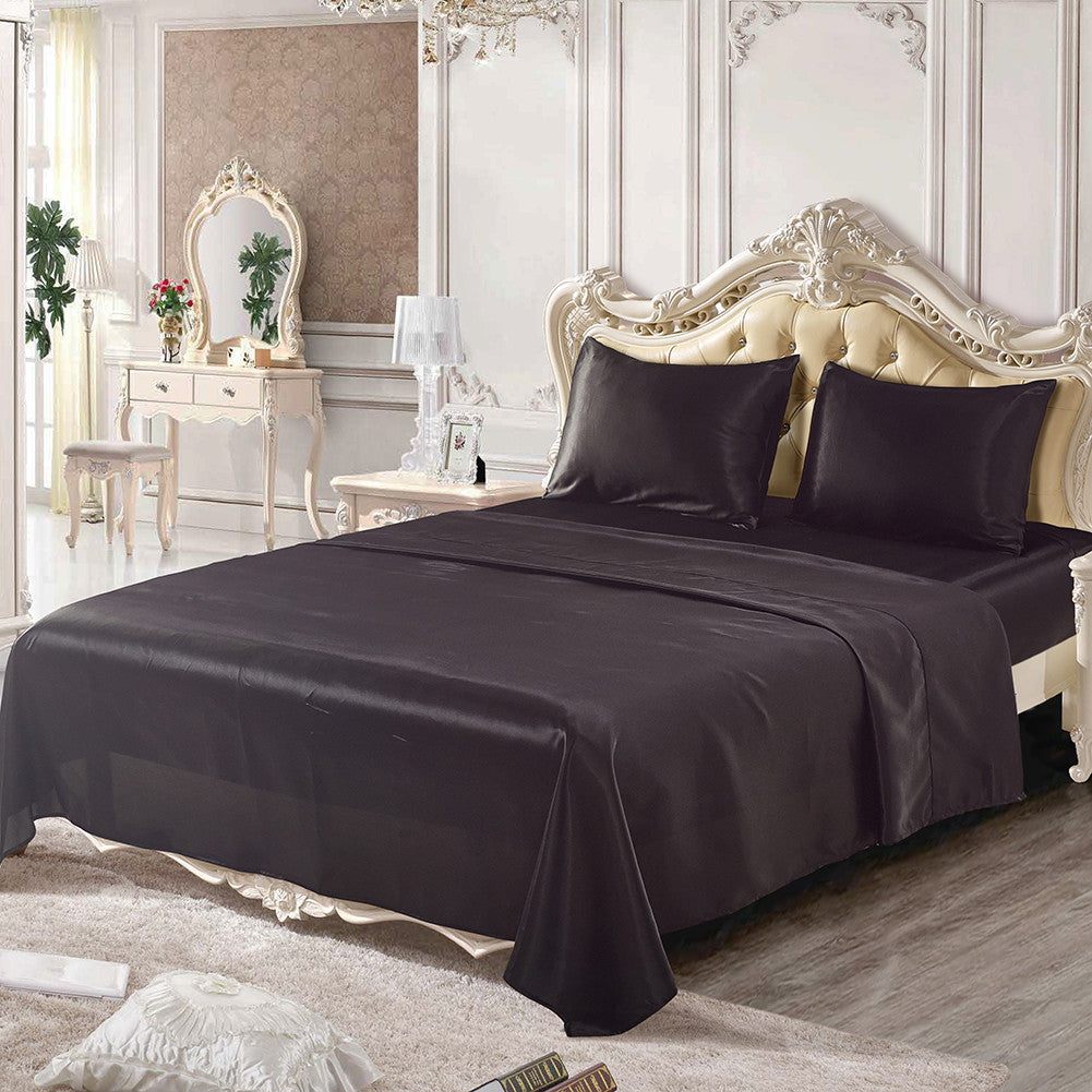Comfortable Satin Silk Fitted Sheet Bed Flat Sheet Set Bedding Set Pillow Case