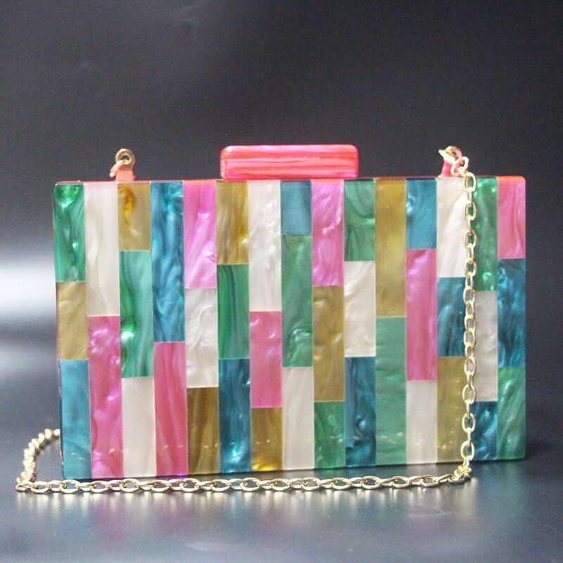 Rose Red Handmade Acrylic Clutch Glitter Bag Resin Chain Handbags 18*11*4.5 CM