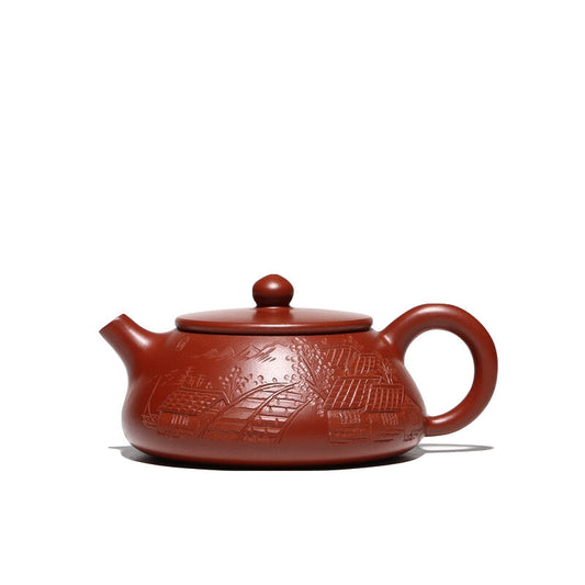 Chinese yixing zisha Pottery Handmade tea pot ball shaped landscapes teapot