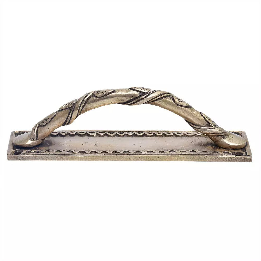 Set of 2 Antique Look Brass Dhokra Climber Plant With Leaf Door Handle
