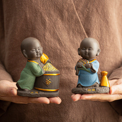 creative tea pet Zen style monk statue table house warming gift purple clay new