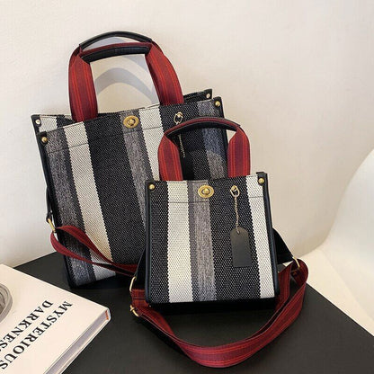 Tote Bag Stripe Canvas Handbag Women Wide Shoulder Bag Female Shoulder Bag