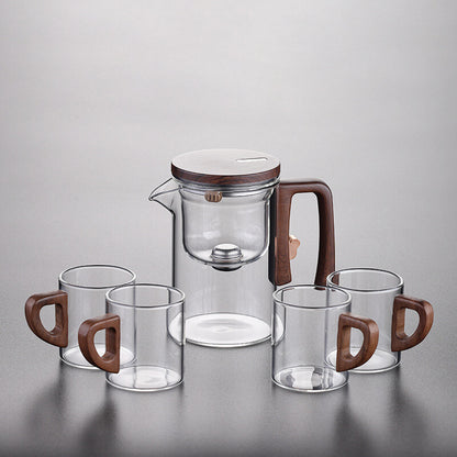 Boutique Tea Pot Matching Cup Glass Wood Handle Tea Tray Tea Water Separation