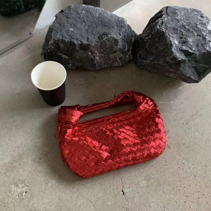 Synthetic Leather Purse Ladies Luxury Handbags Fashion Bag Knitted Handbag Blue