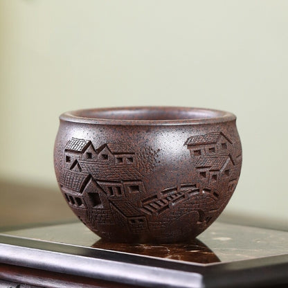 Boutique Tea Cup True Yixing Zisha Purple Clay Master Cup Marked Hand Carved New