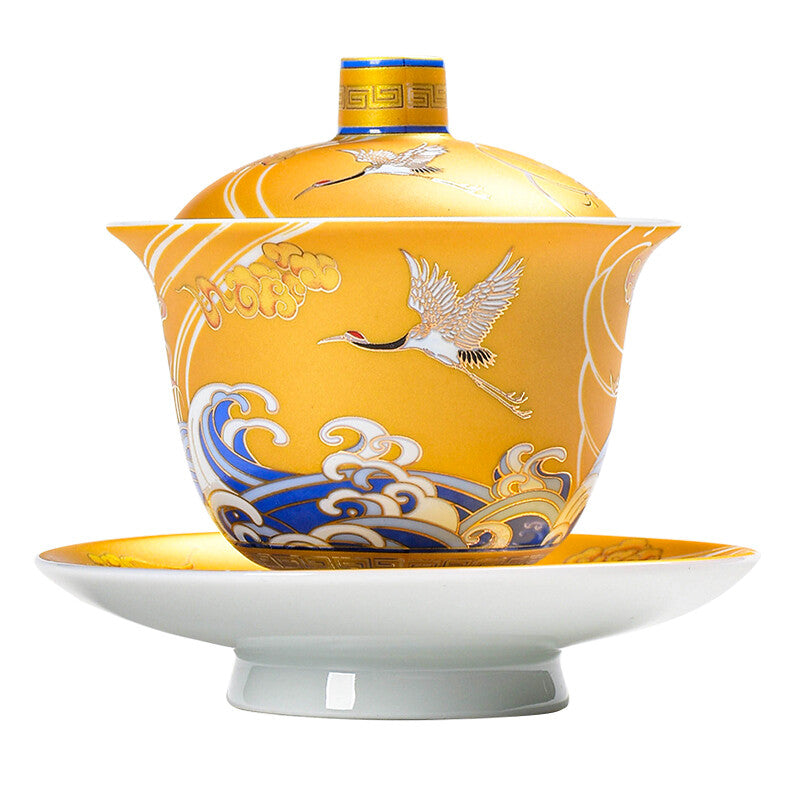 Gaiwan Crane Sancai Cover Bowl To Tea Bowl Tea Bowl Ceramic Gilt Crane Bubble