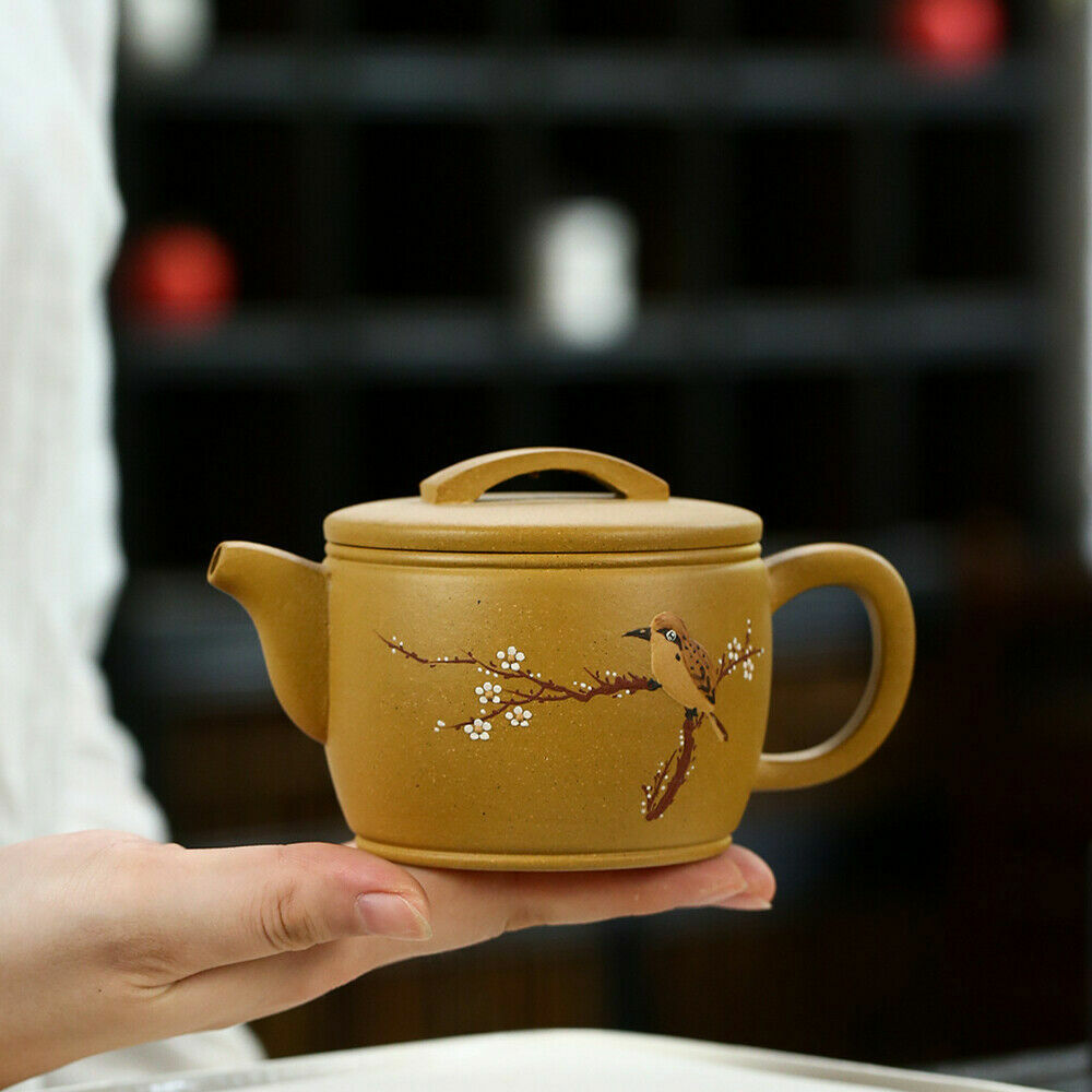Marked Yixing Zisha Duan Clay Tea Pot Handmade Bird Embossed Chinese Teapot