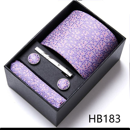 Men Neckties 5Pcs Business Ties Hanky Cufflink Set Clips Corbatas Gift Box 7.5cm