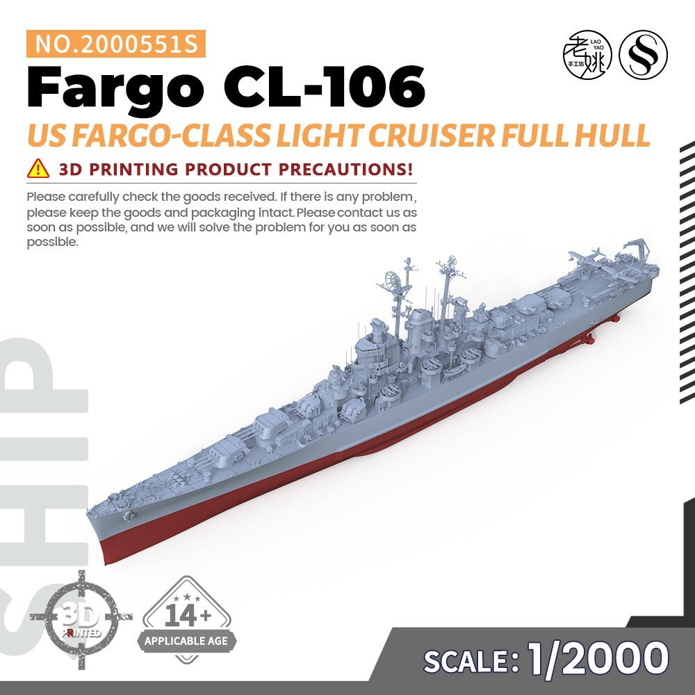 SSMODEL SS2000551S 1/2000 US Fargo Fargo-class Light Cruiser CL-106 Full Hull