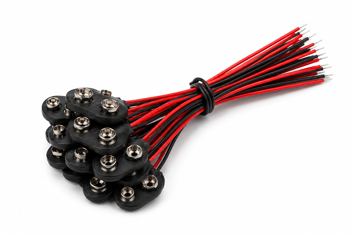 9v Battery Snap T-Type with Wire Leads - 10 Pack
