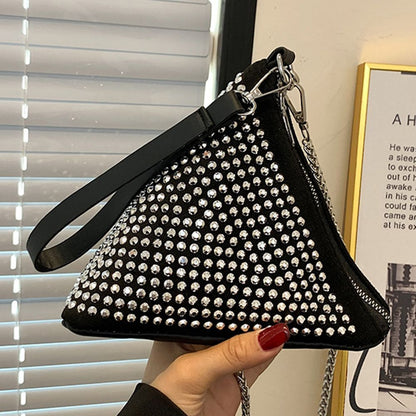 Shoulder Bag Pillow Crossbody Bags Shiny Triangular Big Zipper 19*17*16cm White