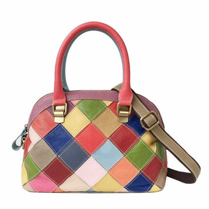 Real Leather Flower Shell Bag Handmade Patchwork Genuine Leather Messenger Shell