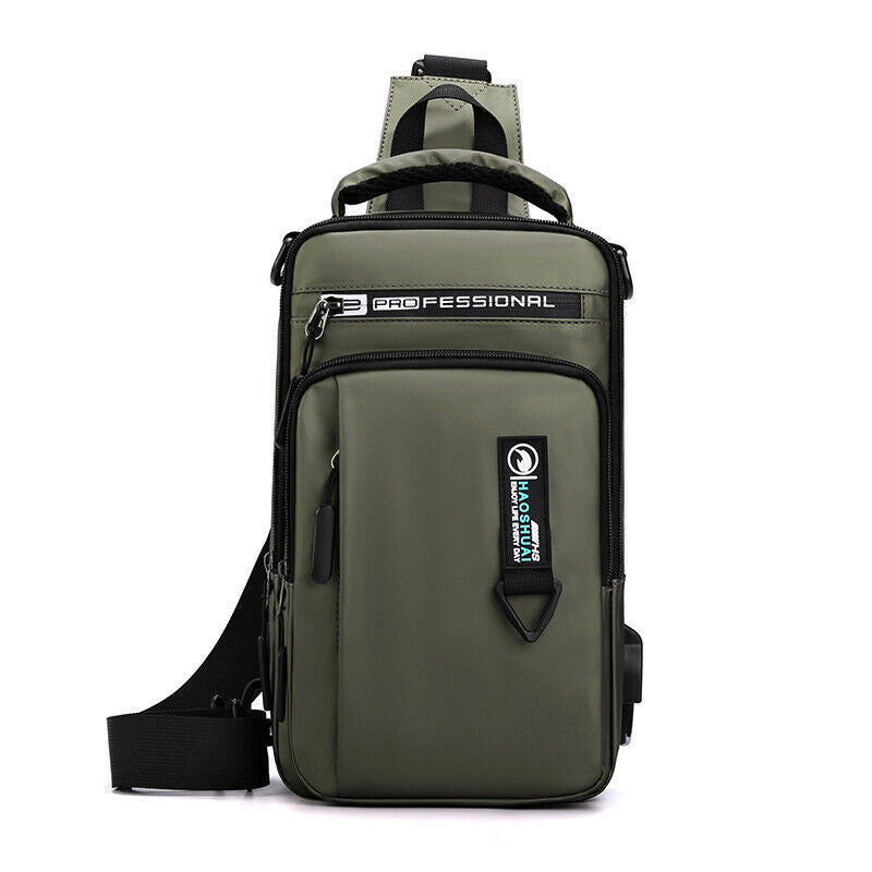 Men Nylon Waterproof Phone Chest Bag USB Small Crossbody Sling Bag Shoulder Bag