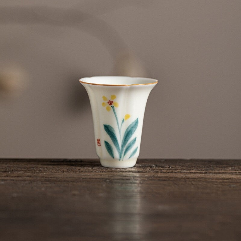 Ceramic Tea Cup Handpainted Chinese Kungfu Cup Scent Cup Floral Designing 45ml