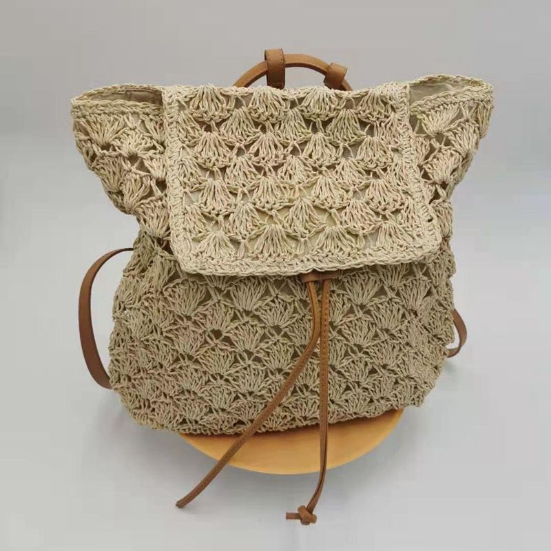 Backpack Straw Beach Bag Hollow Out Women Luxury Polyester 20L Softback Leisure