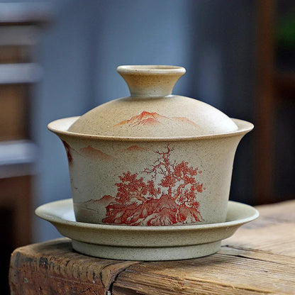 150ml Coarse Pottery Covered Bowl Tea Making Bowl Kung Fu Sancai Tea Maker