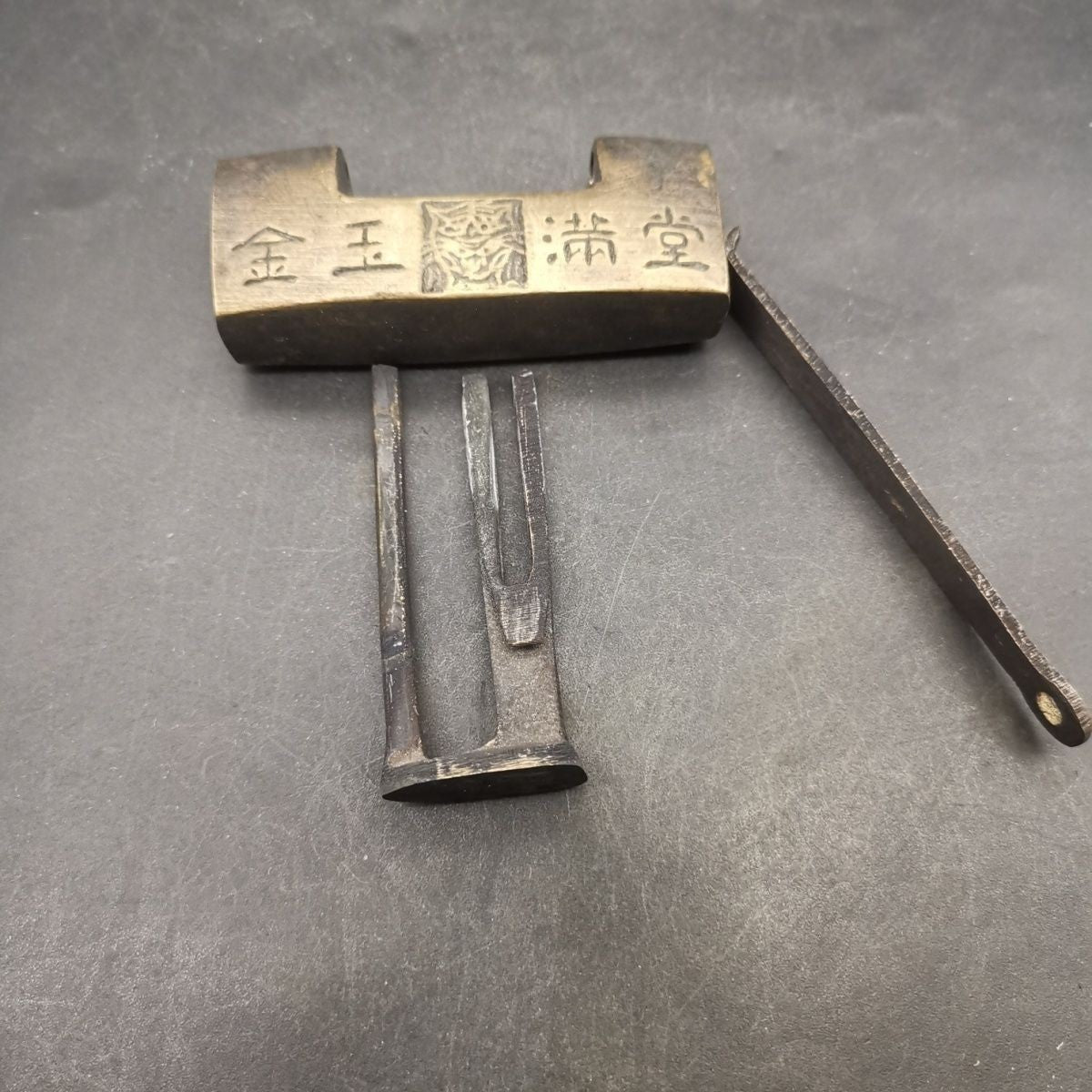Vintage Antique Bronze Lock Statue Chinese Style Box Padlock Old Collection