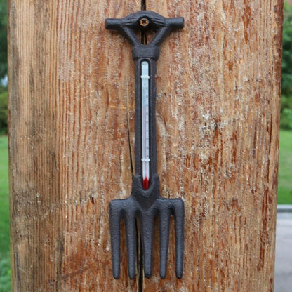 Home Wall Decoration Courtyard Decor Cast Iron Rake Key Thermometer 9.2x1x23.3cm