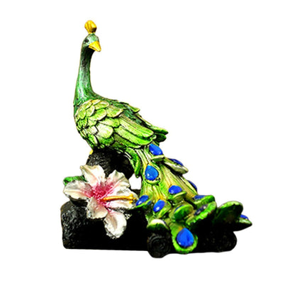 Lifelike Peacock Figurine Resin Miniature Statue for Bookshelf Cabinet Decor,