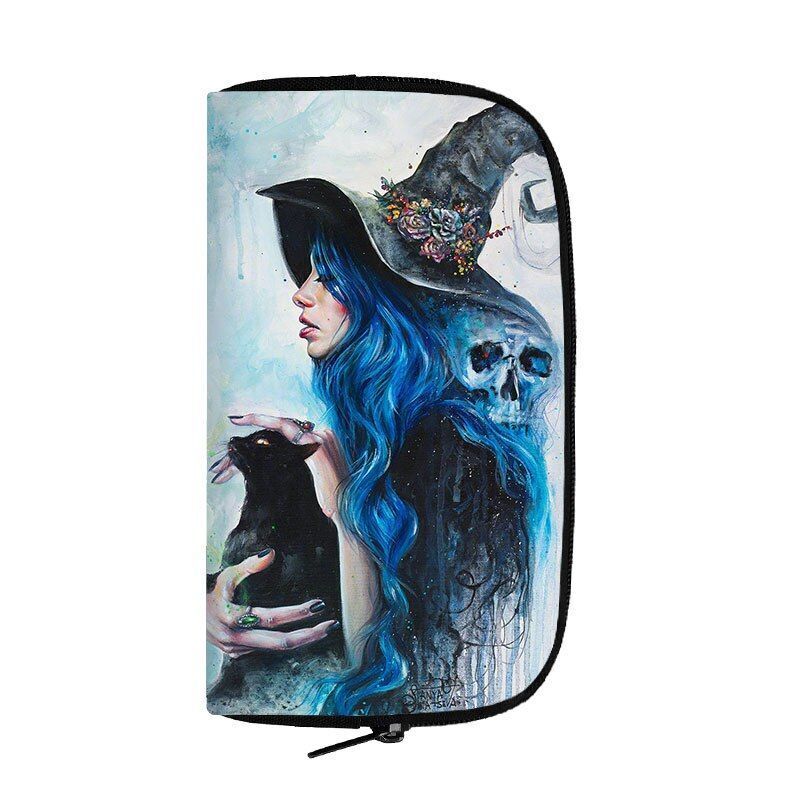 Cute Black Witch Wallet Money Bags Skull Gothic Purses Credit Card Phone Holder