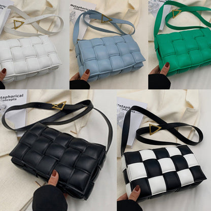 Woven Crossbody Bags for Women Padded Cassette Shoulder Bag Green PU Clutch