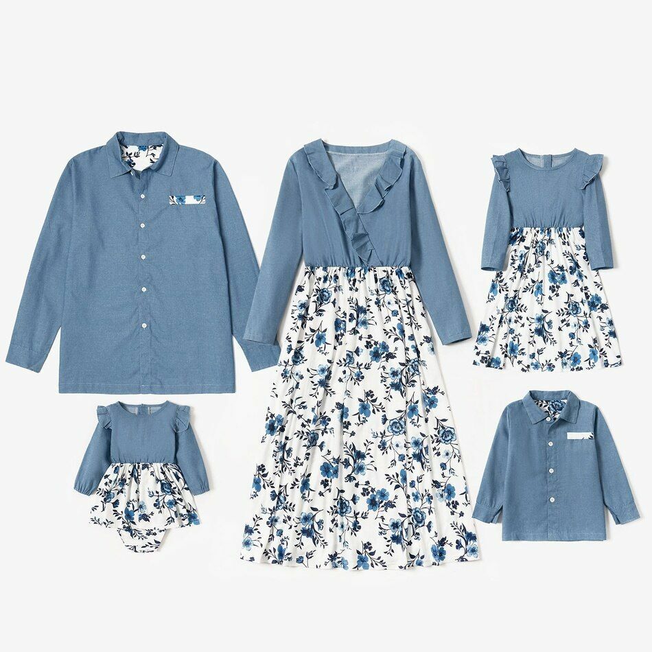 Tank Dresses Summer Spring Mosaic Cotton Matching Floral Sets Flounce Denim Tops