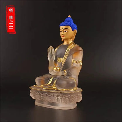 8" Tathagata Fahai Shenghui Buddha Statue Coloured Glaze Decoration Home Design