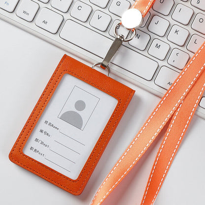 PU Leather Business Work Card ID Badge Lanyard Holder Neck Strap Cover Bags Ca