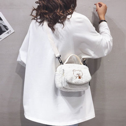 Cute Plush Shoulder Bag Cartoon Small Handbag Messenger Bag Polyester Flap 1 PC