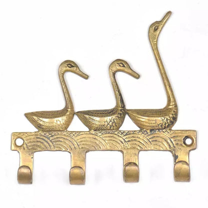 Antique Look Brass 3 Ducks Design with Four Wall Hooks Clothes Hat Hanger