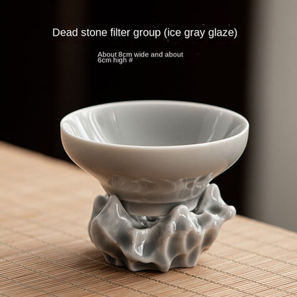 Japanese Gray Smoky Gray Glaze Filter Set Ceramic Tea Funnel Tea Filter