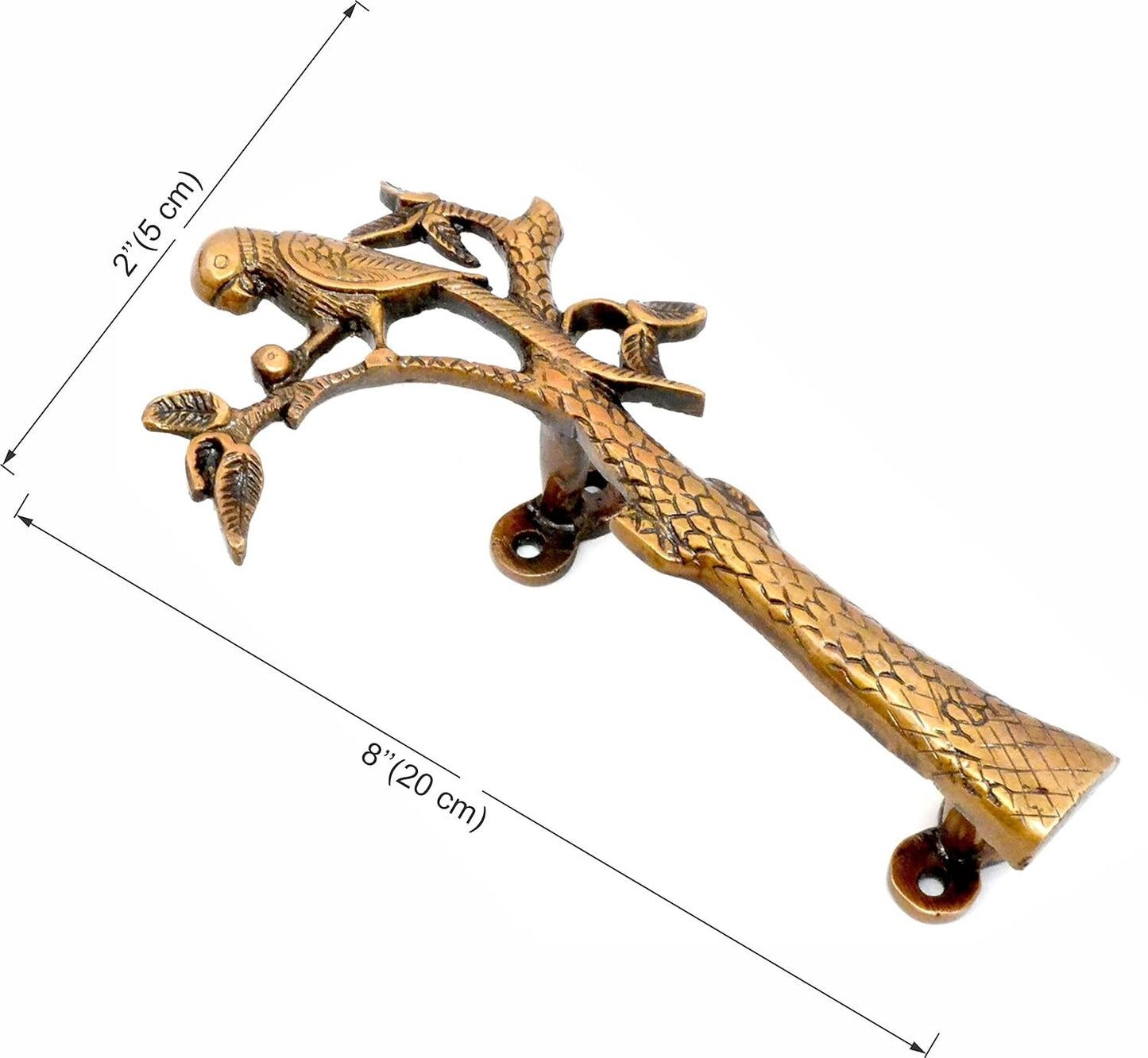 Set of 2 Antique Look Golden Brass Parrot On Tree Door Handle
