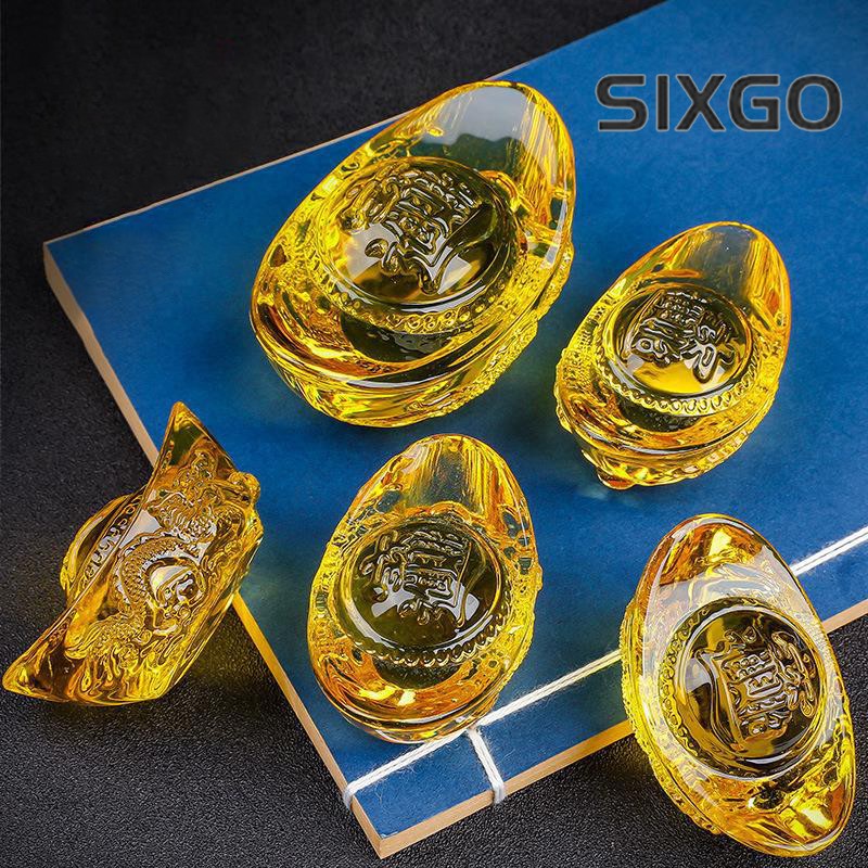 Chinese Style Citrine Ingot Gold Crystal Glass Colored Glaze Wealth Money Craft