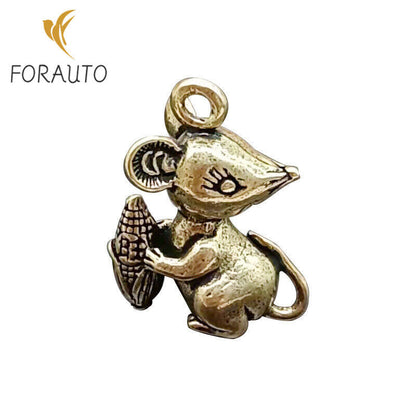 Corn Brass Foo Rat Keychain Small Pendant Zodiac Mini Cute Foo Rat Decoration -