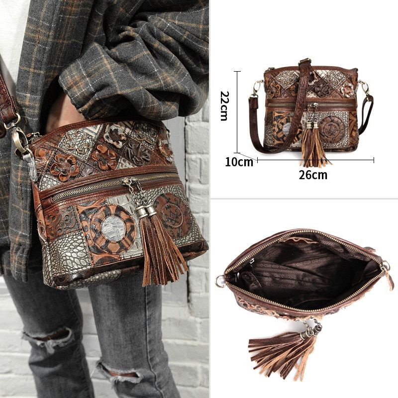 Bohemian Genuine Leather Bag Floral Crossbody Luxury Shoulder Vintage Handbags