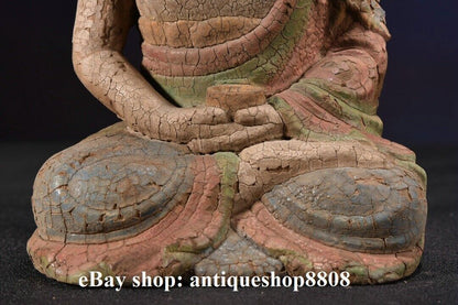 10" Tibet Buddhism Wood Carved Shakyamuni Amitabha Buddha Sakyamuni Statue