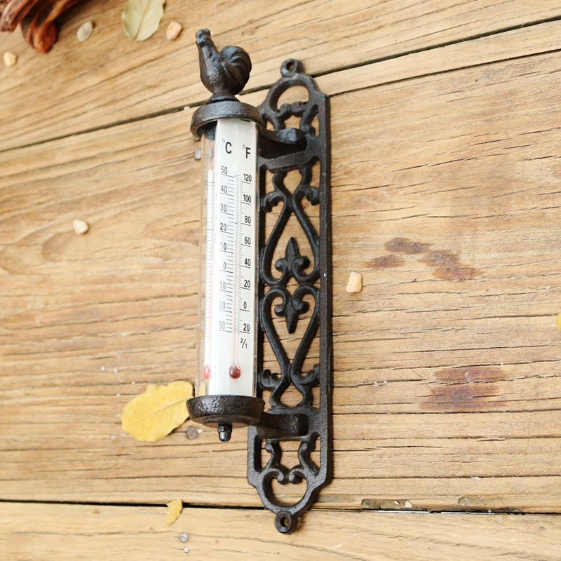 Wall-Mounted Thermometer Rustic European Home Garden Decors 5x8.3x27cm Cast Iron