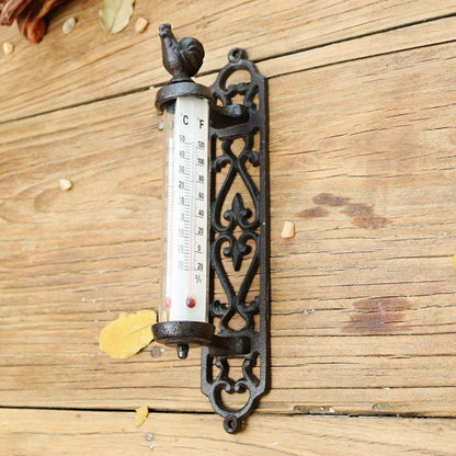 Wall-Mounted Thermometer Rustic European Home Garden Decors 5x8.3x27cm Cast Iron