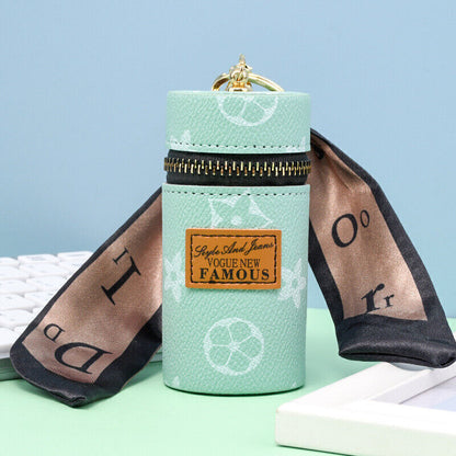 Fashionable ladies Leather Printed Keychain Bucket Coin Purse Pendant Gift
