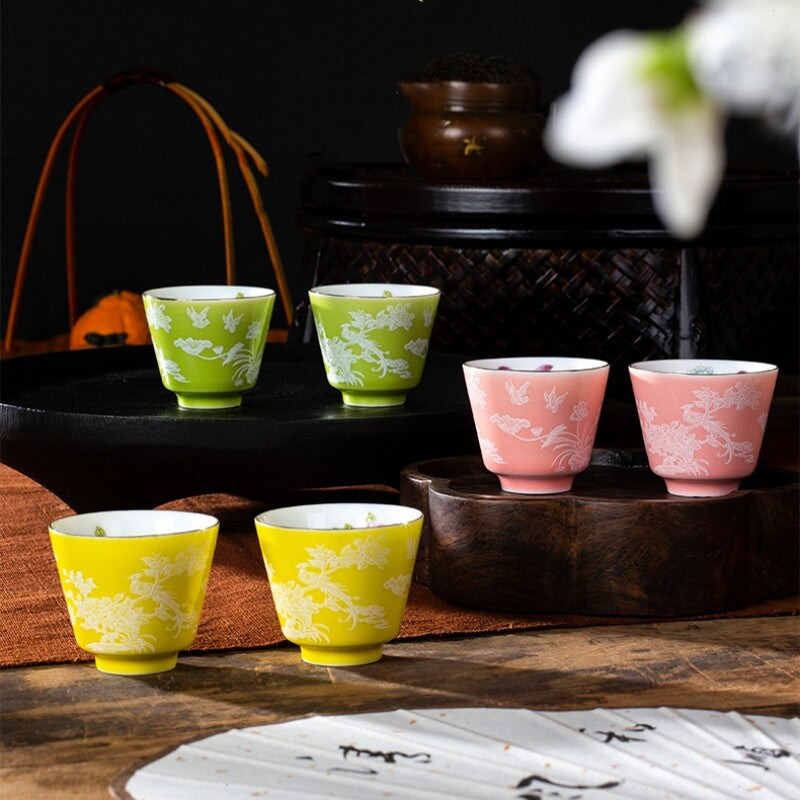 On Sales One Porcelain Cup Floral Print Chinese Kungfu Tea Cup Master Cup Of Tea