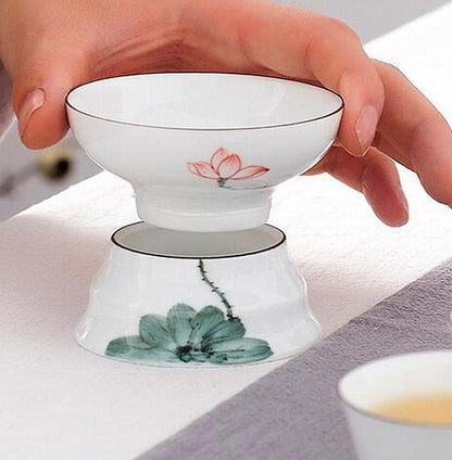 Hand Painted Porcelain Tea Strainer Kung Fu Tea Set Filter Tea